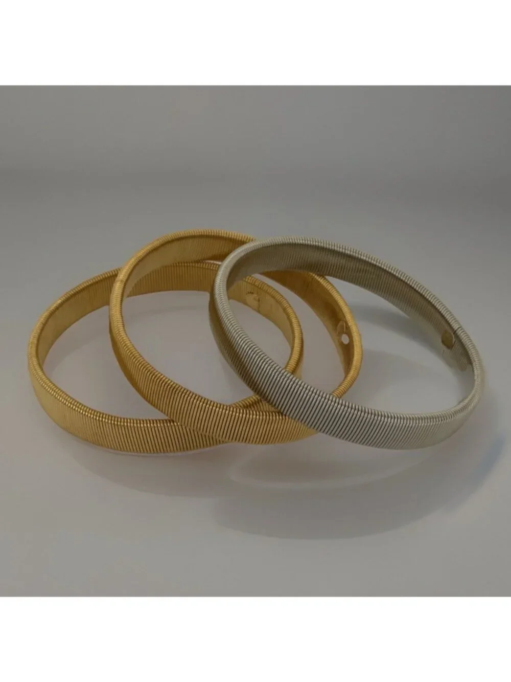 Vintage 2 Gold-Tone 1 Silver-tone Tubogas Stretch Bracelet Lot
